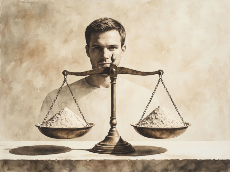 Чаши весов с порошком